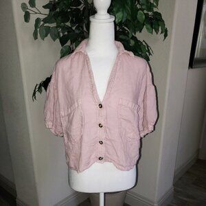 Zara Cropped Puff Sleeve Linen Top